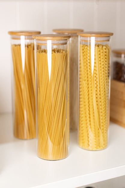 Tall Bamboo Glass Storage Jar - 1.2L