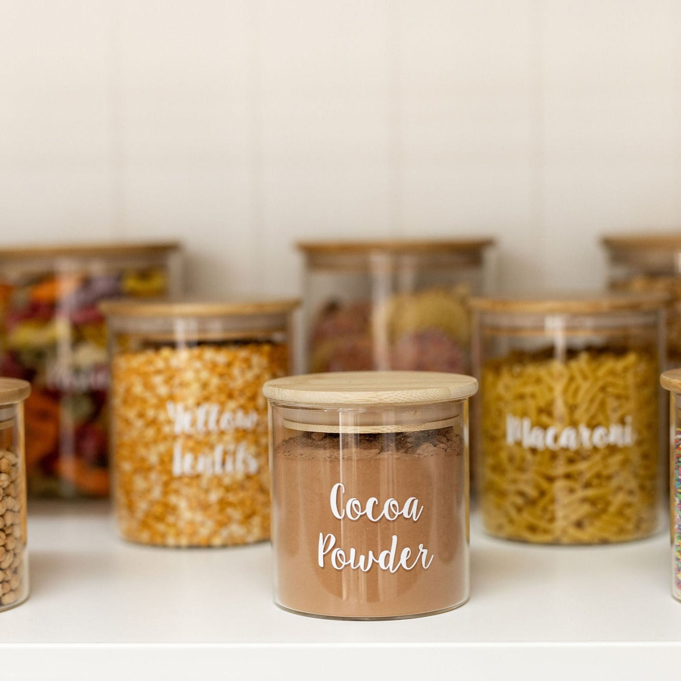 Pantry Container for food storage 500ml glass jar with bamboo lid. home organisation pantry jar