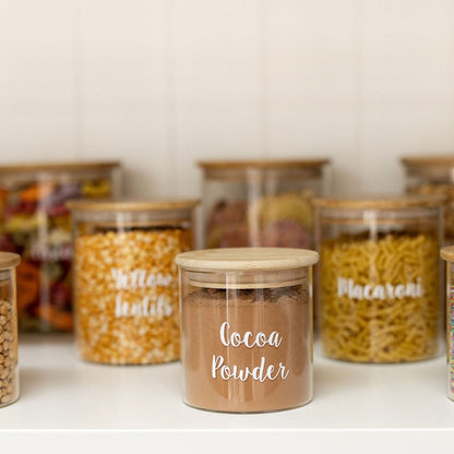 Pantry Container for food storage 500ml glass jar with bamboo lid. home organisation pantry jar