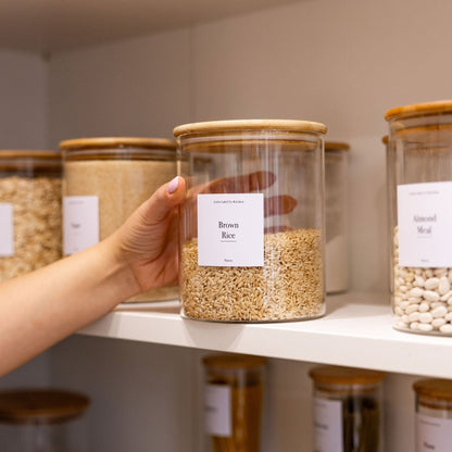 Pantry Container for food storage 2l glass jar with bamboo lid. home organisation pantry jar