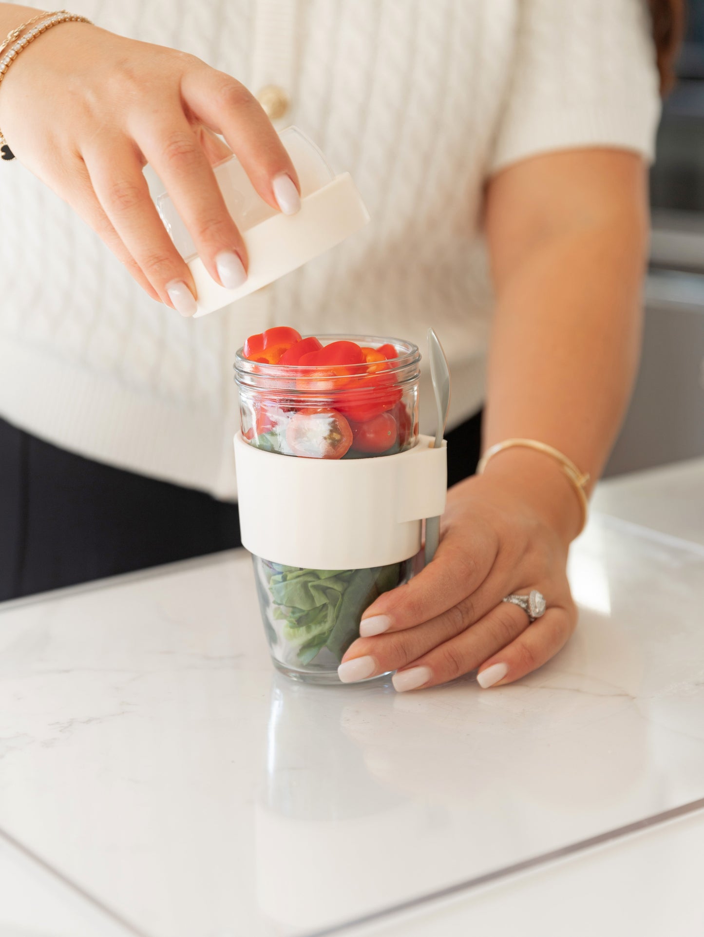 On-the-go travel jar with spoon and compartment. Meal Prep Container. Overnight Oats.