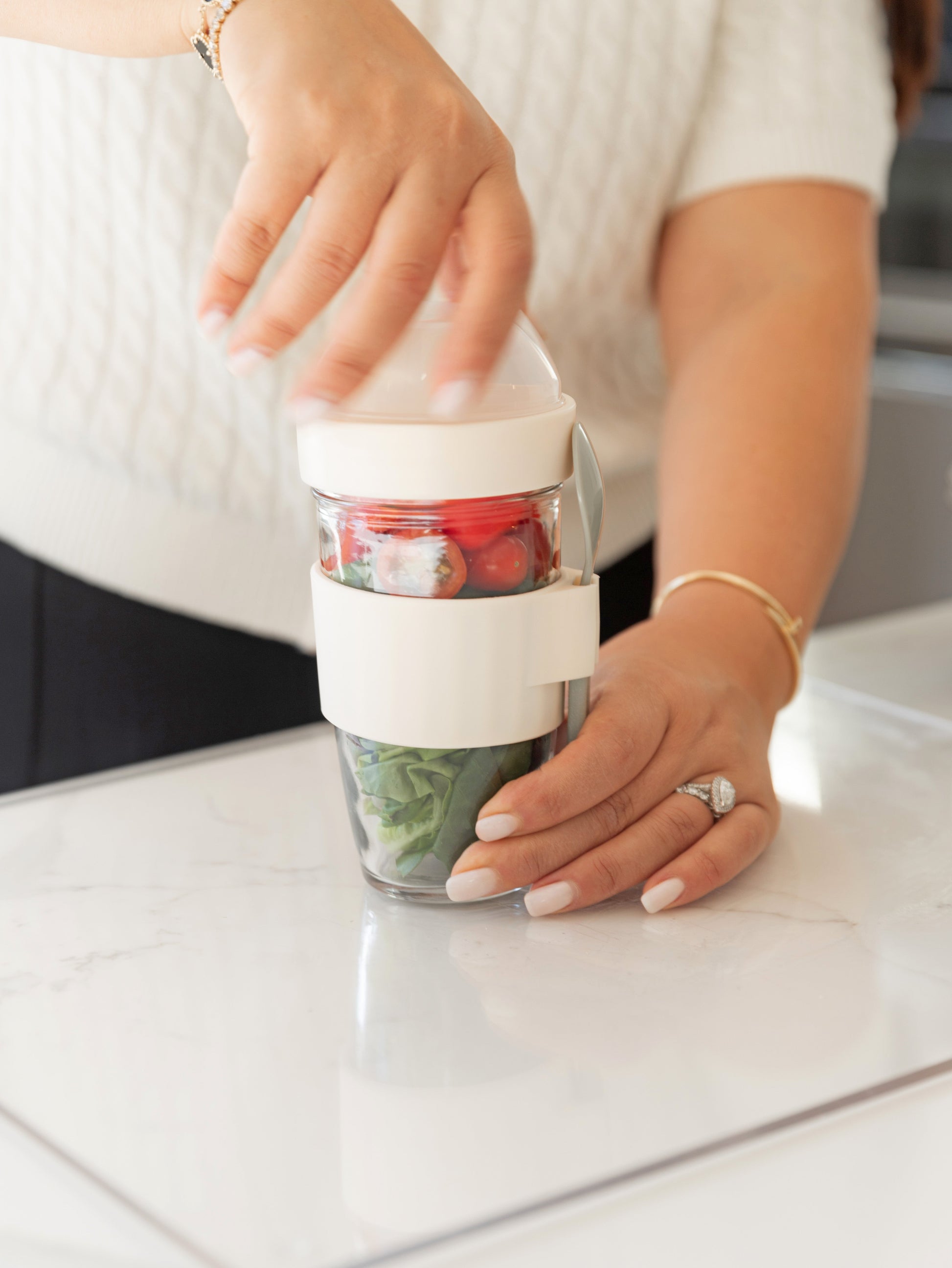 On-the-go travel jar with spoon and compartment. Meal Prep Container. Overnight Oats.