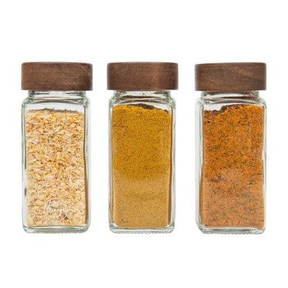 Acacia Wood Shaker Spice Jars 125ml - Little Label Co - - 30%, Acacia Storage Jars, Acacia Wood, Food Storage Containers, Glass Storage