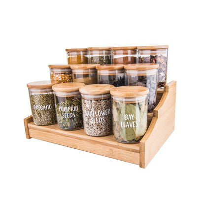 Pantry Container for herb and spice storage 200ml glass jar with bamboo lid. home organisation pantry jar for spice rack 