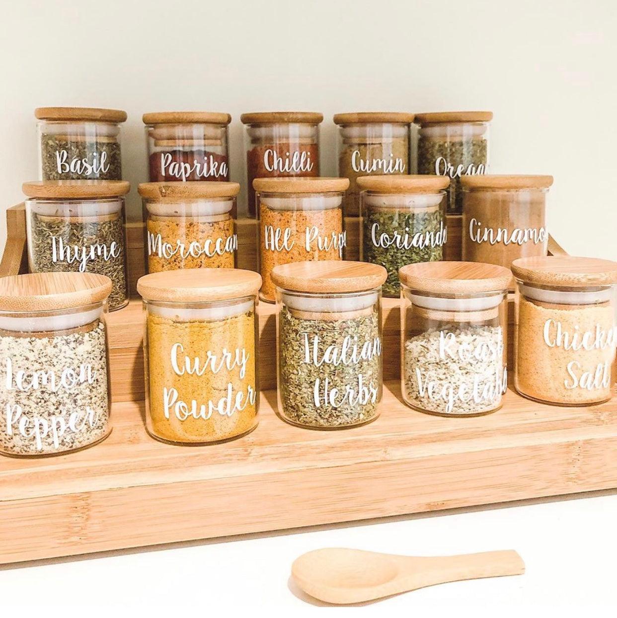 Large Bamboo Shelf with 15 x 75ml Herb & Spice Jars Pack - Little Label Co - Kitchen Organizers - Bamboo Storage Solutions, bundle, Catchoftheday, Food Storage Containers, Herb & Spice Jar, Herb & Spice Jars, Herb & Spice Organisation, mw_grouped_product, Storage Containers