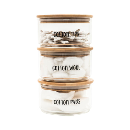 Large Round Stackable Bamboo Glass Jar - (pack of 3) - Little Label Co - Bathroom Accessories - 20%, Bamboo Storage Solutions, Catchoftheday, Storage Containers