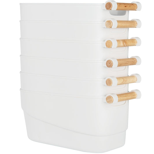 Large White Storage Tub with Wooden Handle (6 Pack)