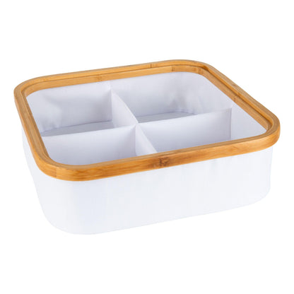 White Fabric Bamboo Linen Storage Basket with Dividers - Little Label Co - Laundry Baskets - 60%, Catchoftheday, warehouse